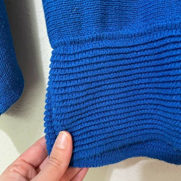 Vintage Blue Boat Neck Long Sleeve Flower Design Pullover Sweater Womens Small - Picture 3 of 6